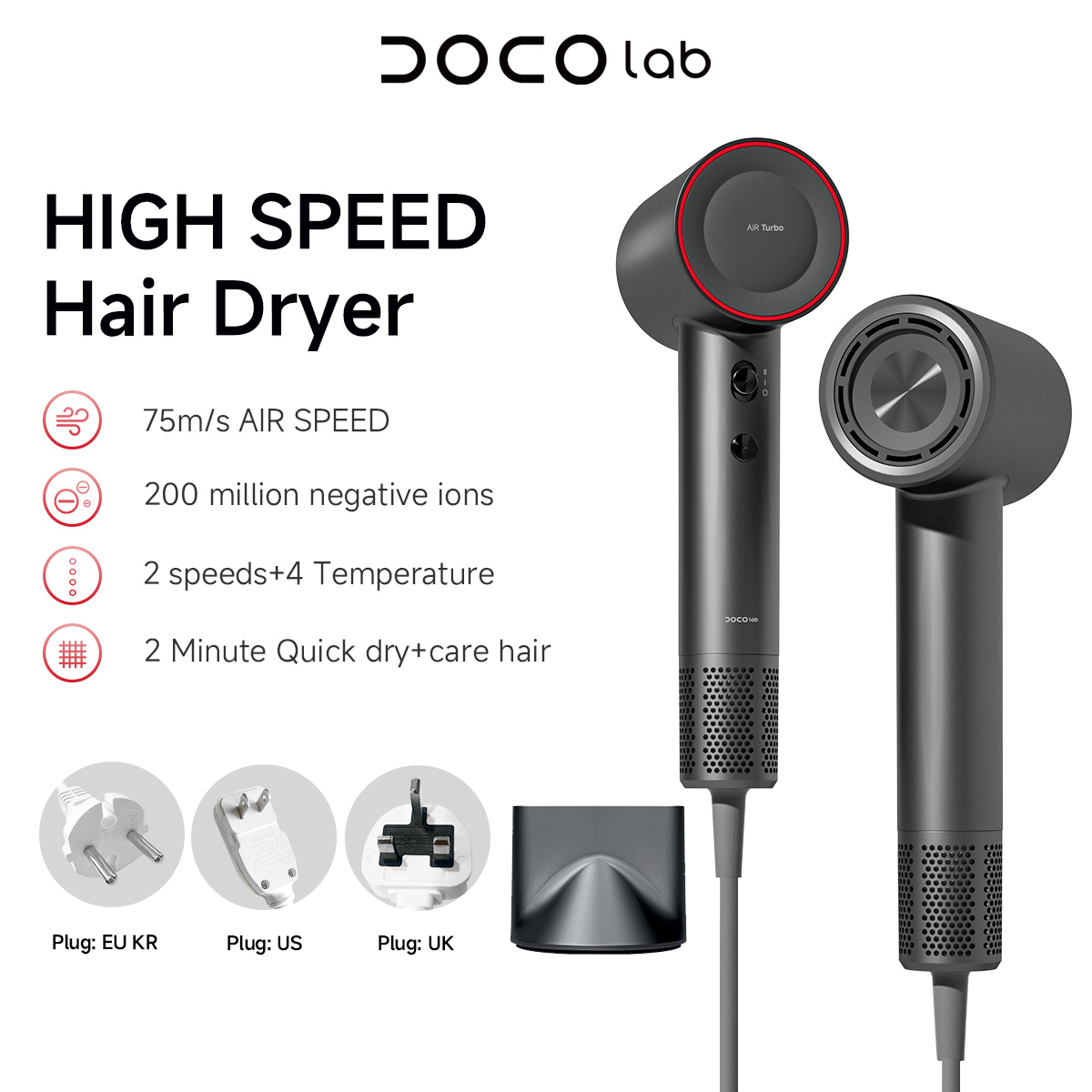 Secador de Pelo DOCO de Alta V - Cold Air Diffuser Nebulizer reseña y precio